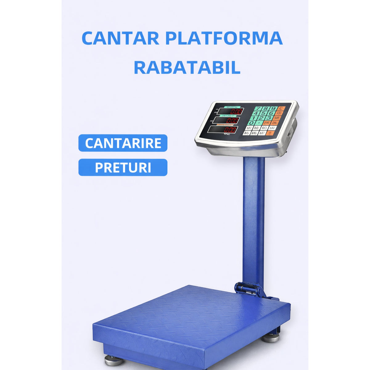Cantar electronic cu platforma 350 kg, brat rabatabil, afisaj LCD, baterie interna