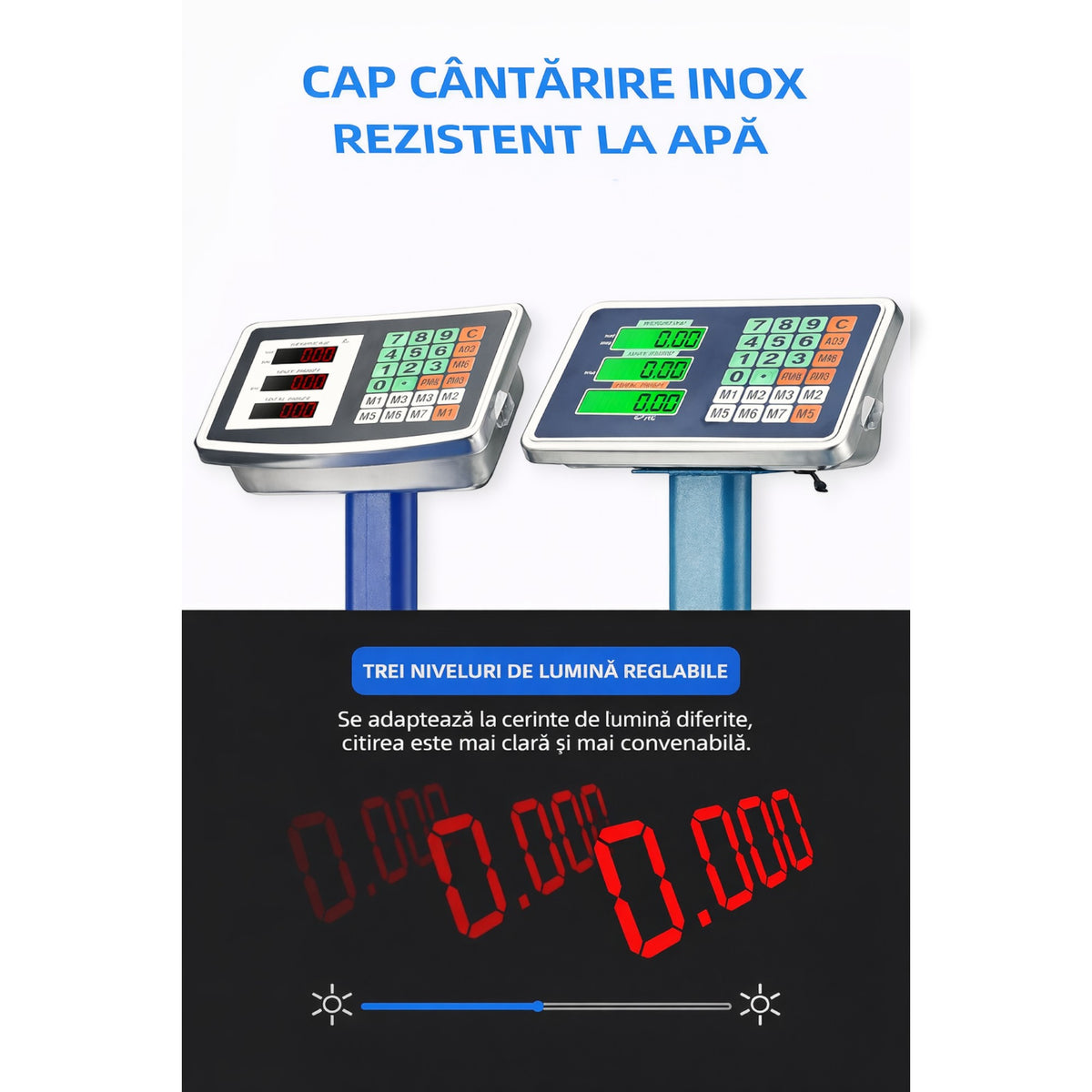 Cantar electronic cu platforma 350 kg, brat rabatabil, afisaj LCD, baterie interna