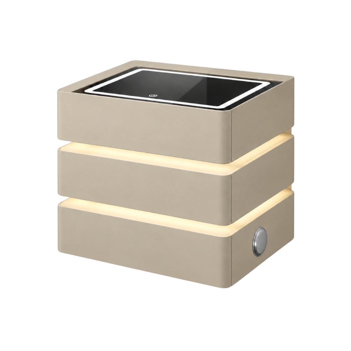 Noptiera Multifunctionala cu 3 Sertare, Design Suspendat, Incarcare Wireless si Boxa Bluetooth, Iluminare LED Ambientala Tricolora, 50x40x72cm