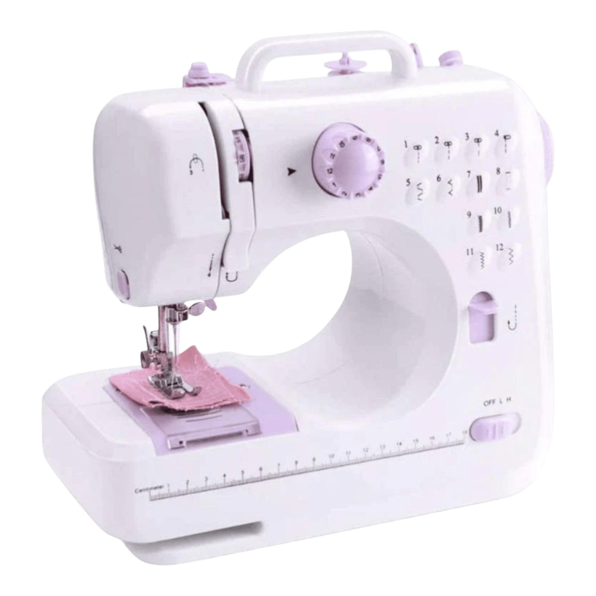 Masina de cusut, 12 tipuri de cusaturi, 2 viteze, accesorii incluse, 31x30x15 cm, alb